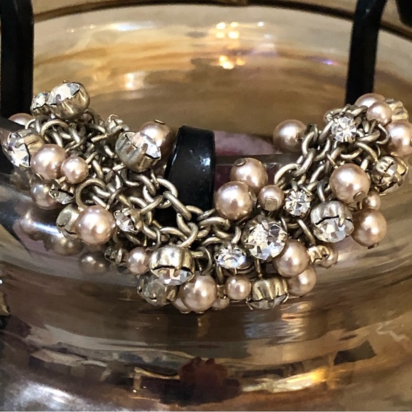 Gold with Rhinestones and Pearls Cha-Cha Bracelet - Picture 4 of 6